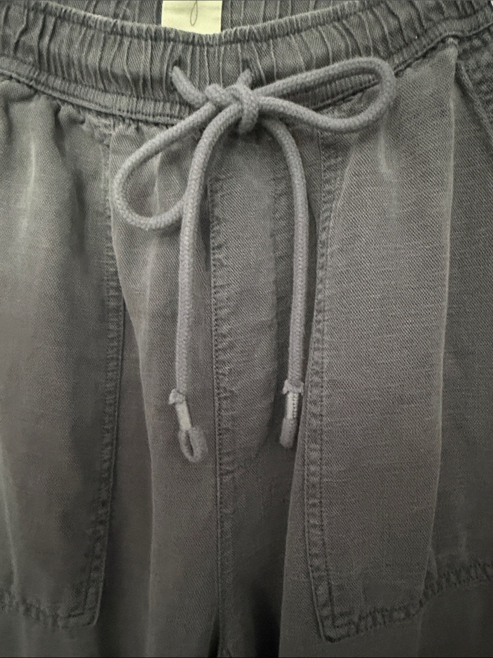 Wide Leg Linen Lyocell Blend Pants Medium Gray Blue Drawstring Relaxed - Picture 4 of 8